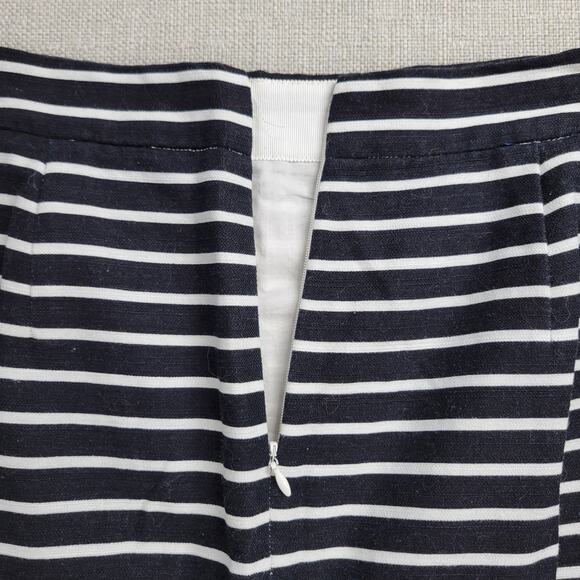 J Crew The Pencil Skirt Womens Sz 2 Black White Striped Cotton Linen Blend Lined - Picture 4 of 7